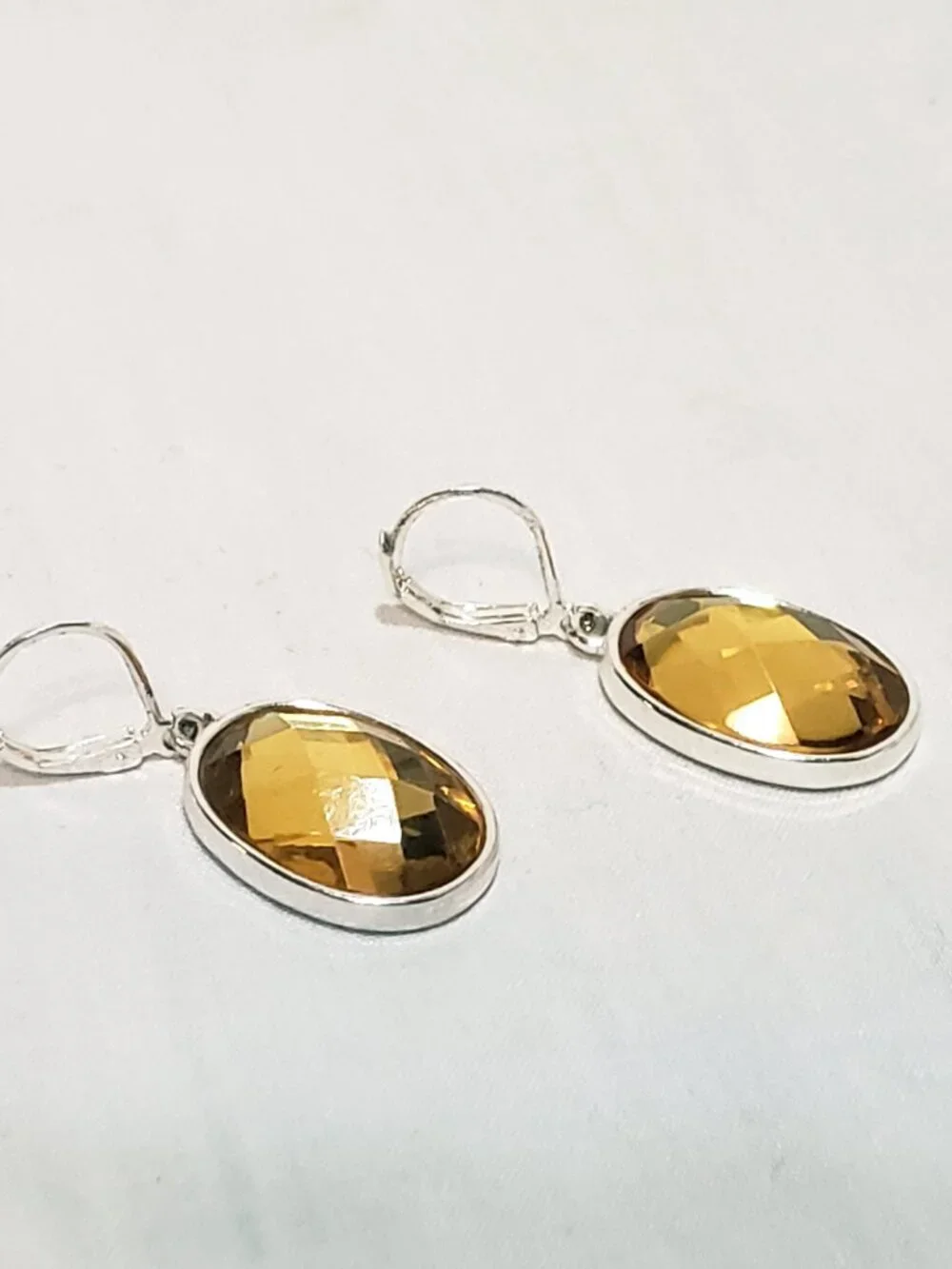 Facetted Faux Citrine Orange Dangle Oval Earrings 3/4